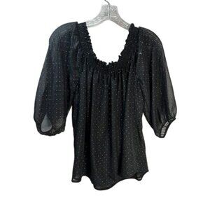 Zara Black Mesh Puffed Sleeves Top XS‎ NWOT